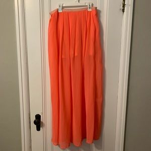 Coral maxi skirt with sheer overlay